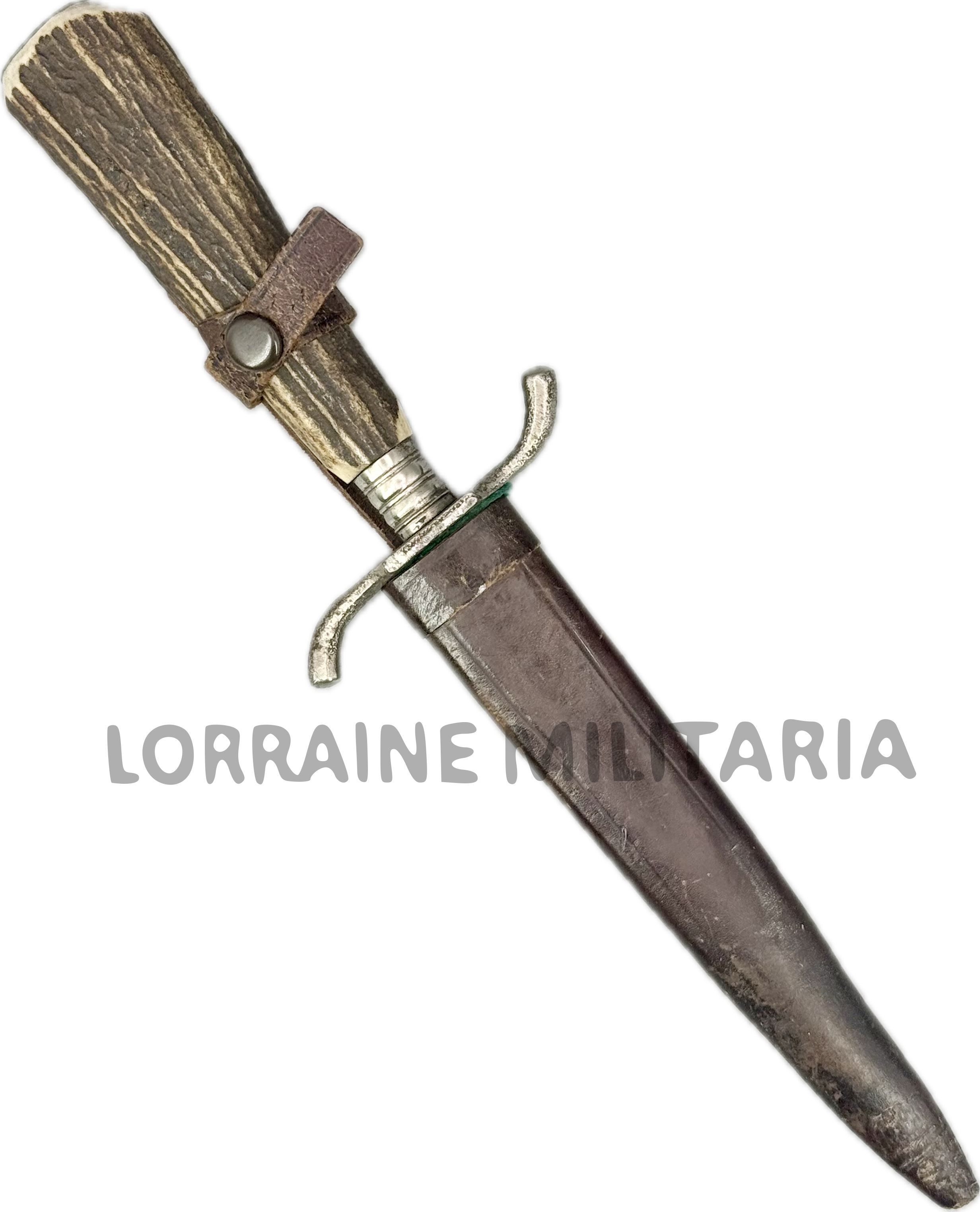 militaria : COUTEAU DE COMBAT ALLEMAND  MANCHE CORNE COMPLET