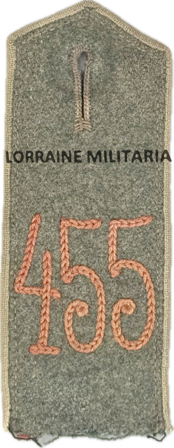 militaria : PATTE D'EPAULE MLE 1915 DE BLUSE DU 455 IÈME REGIMENT D'INFANTERIE