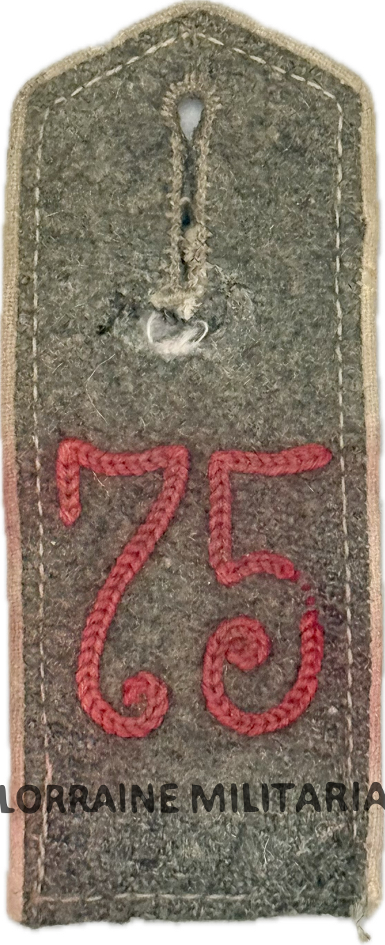 militaria : PATTE D'EPAULE MLE 1915 DE BLUSE DU 75 IÈME REGIMENT D'INFANTERIE