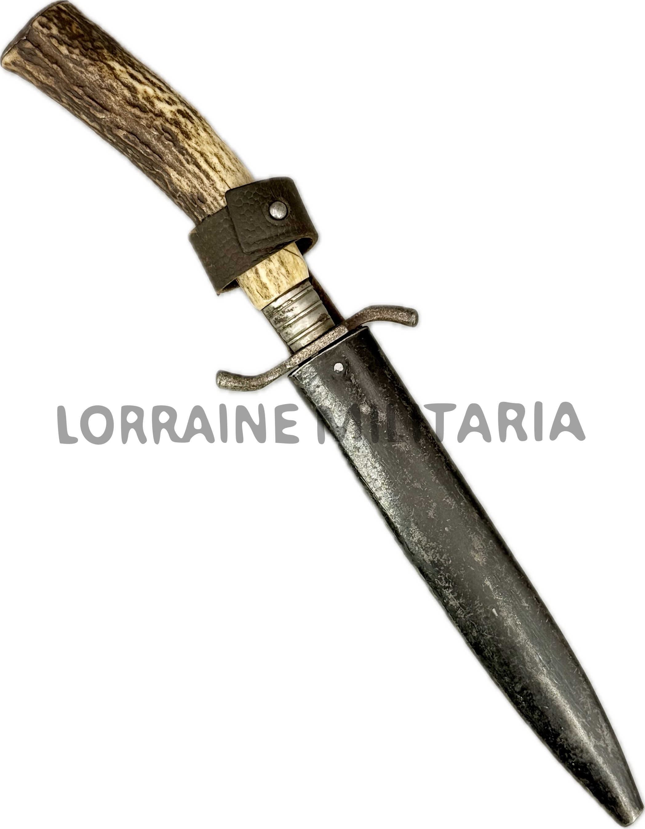militaria : COUTEAU DE COMBAT ALLEMAND MANCHE CORNE COMPLET