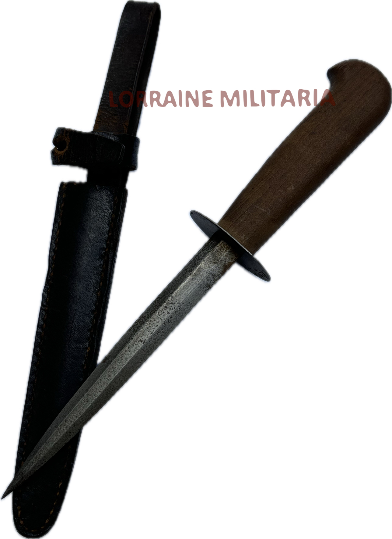 militaria : COUTEAU DE COMBAT COUTROT LAME PLATE AVEC FOURREAU CUIR