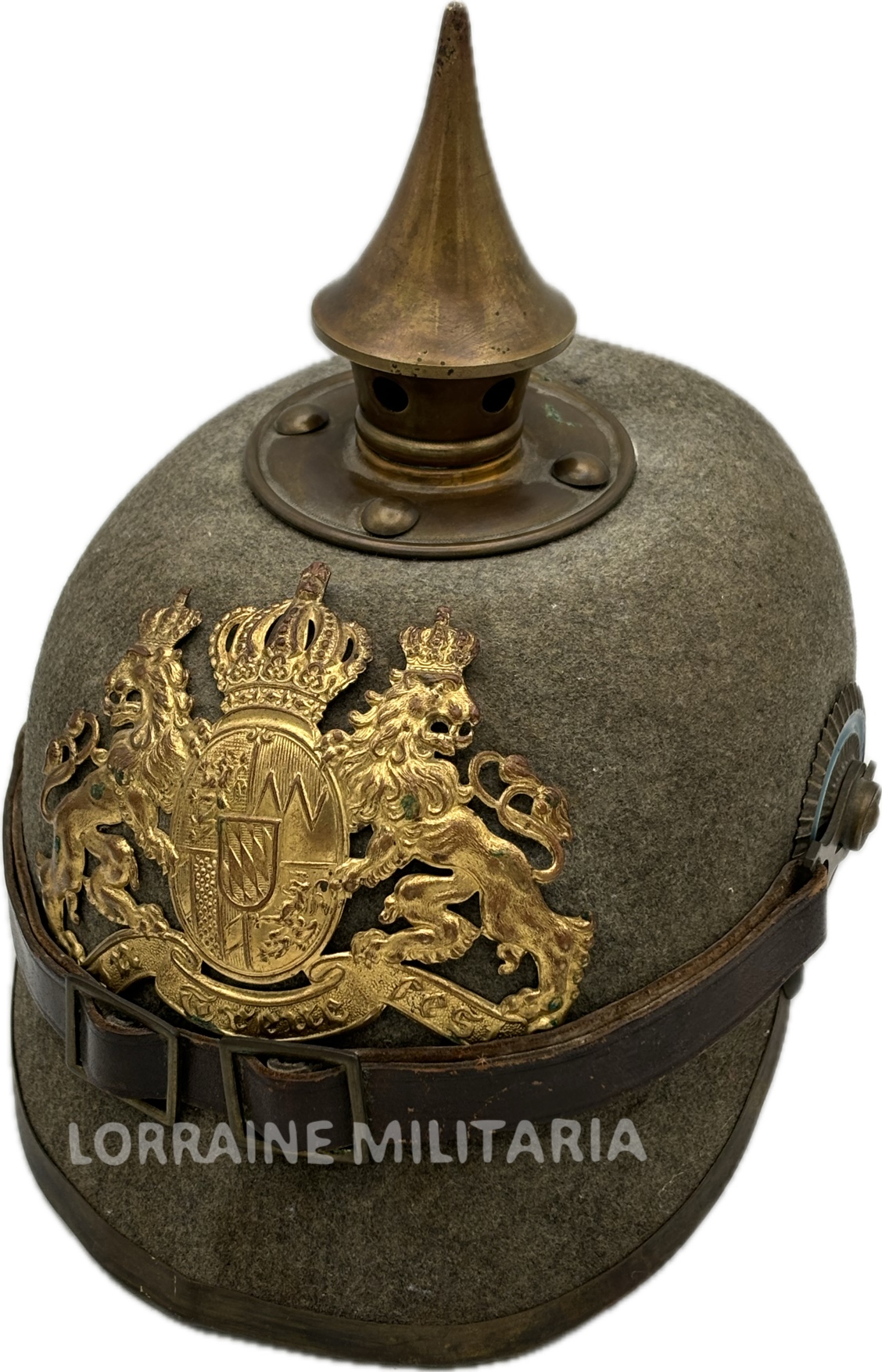 militaria : CASQUE A POINTE ERSATZ FEUTRE BAVAROIS PRISE DE GUERRE