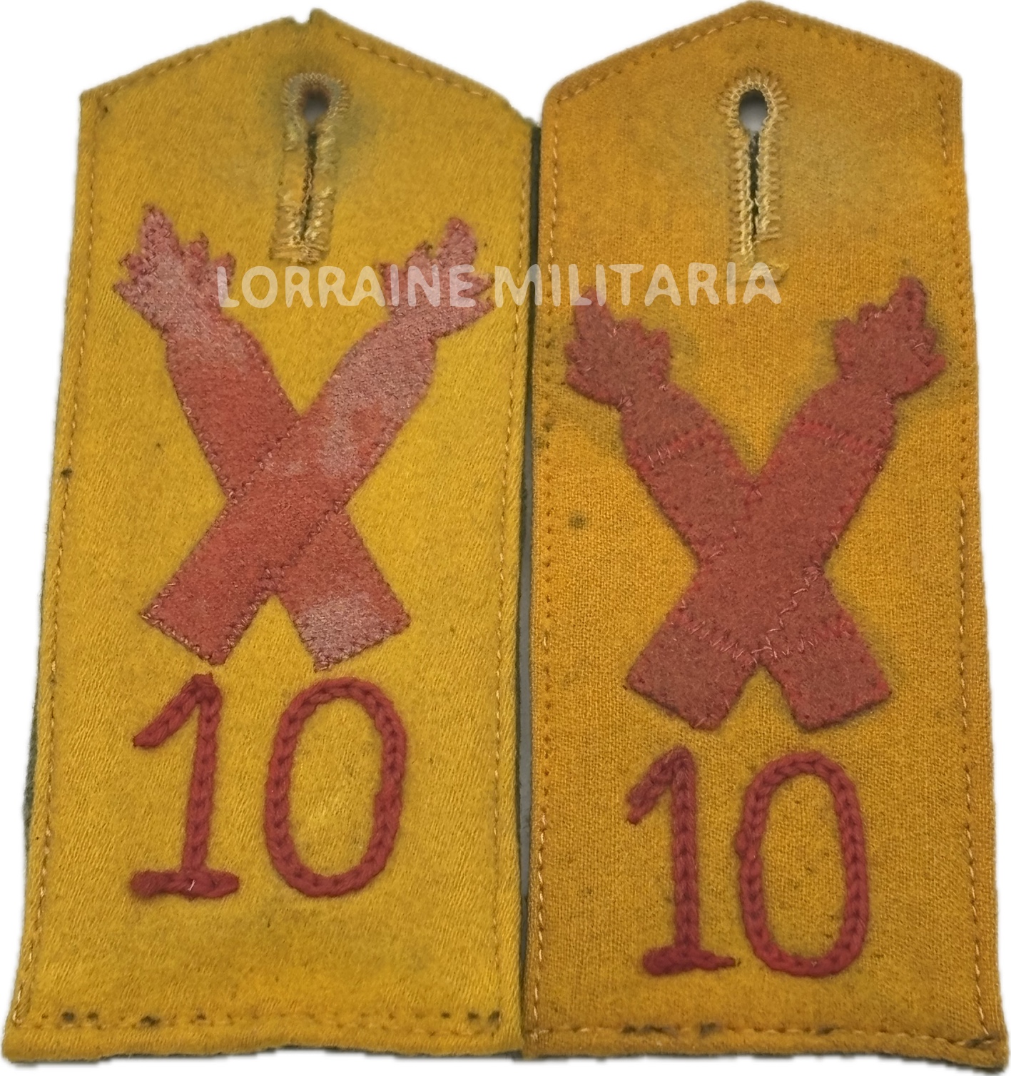 militaria : PAIRE DE PATTES D'EPAULES Mle 1915 DU 10ème REGIMENT ARTILLERIE STRASBOURG