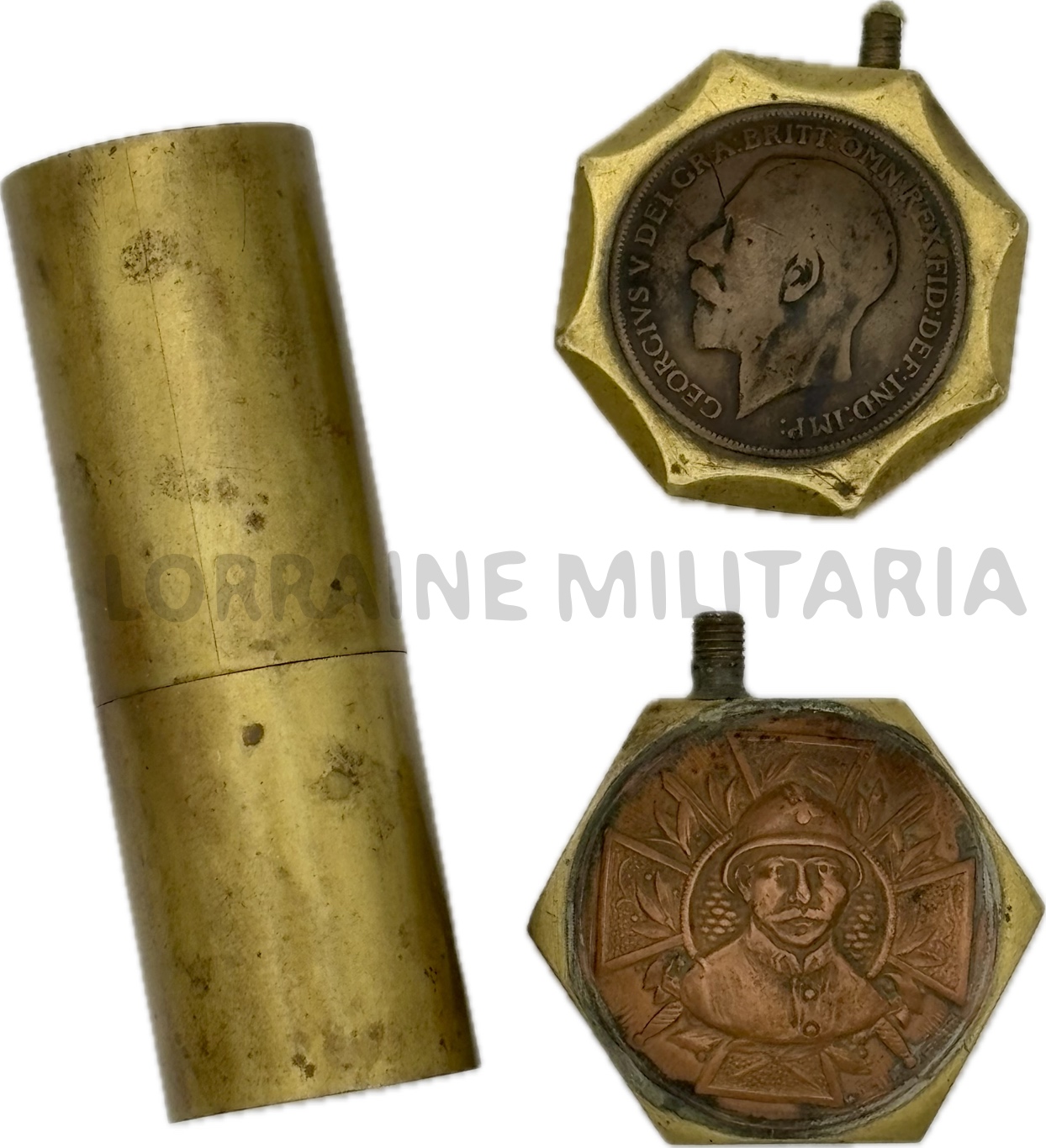 militaria : LOT DE 3 BRIQUETS POILU ARTISANAT DE TRANCHEE PIECES DE MONNAIE DIVERS