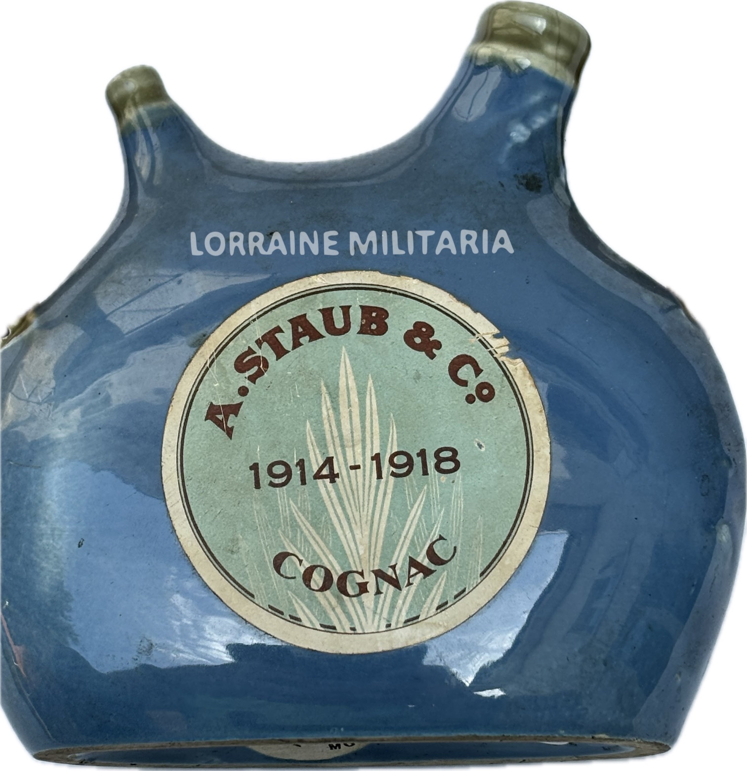 militaria : GOURDE EN FAIENCE COGNAC POILU BLEU HORIZON