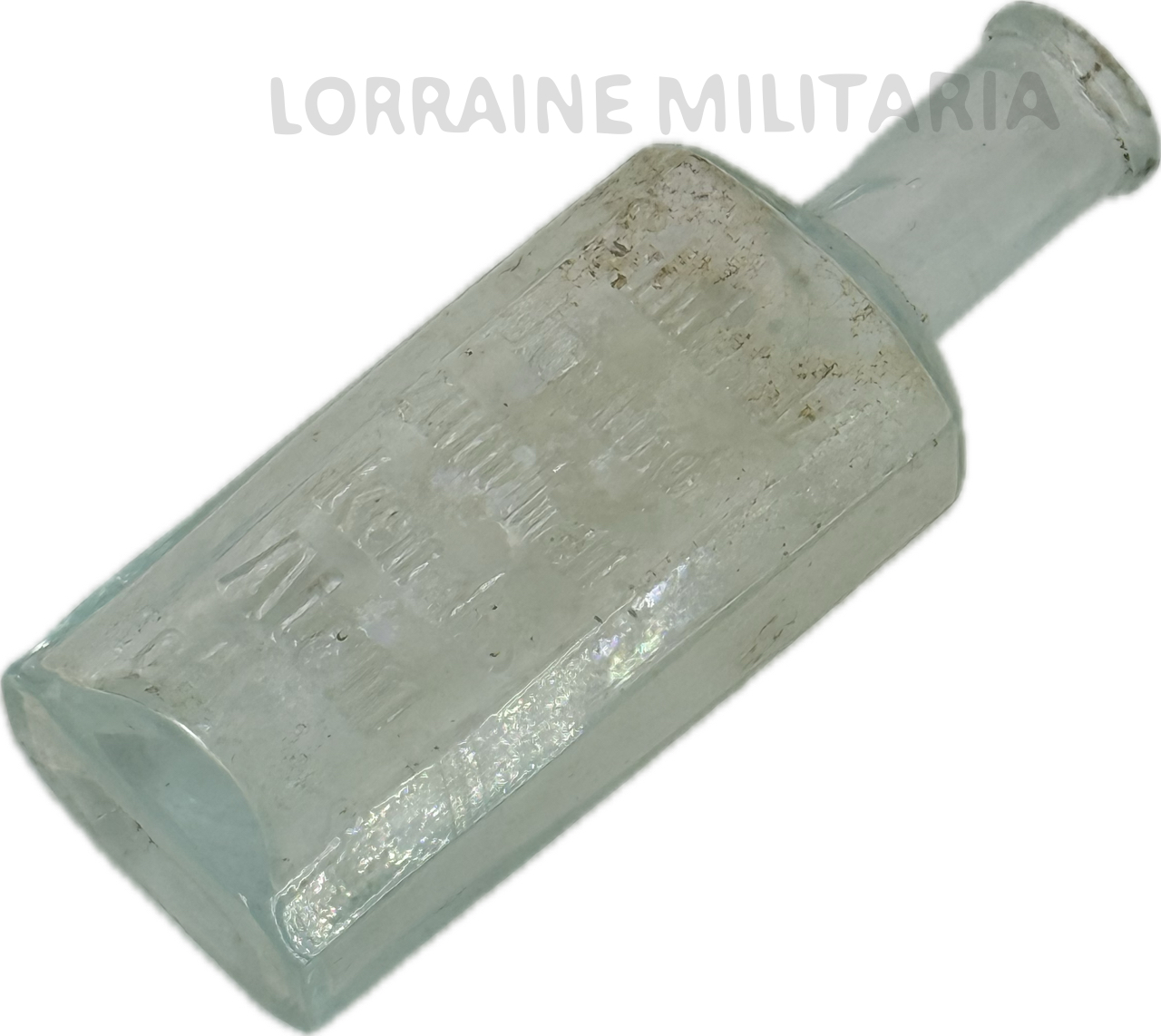 militaria : FIOLE EN VERRE ALLEMANDE LOTION CONTRE LES GAZ ASPHYXIANTS TAMPON