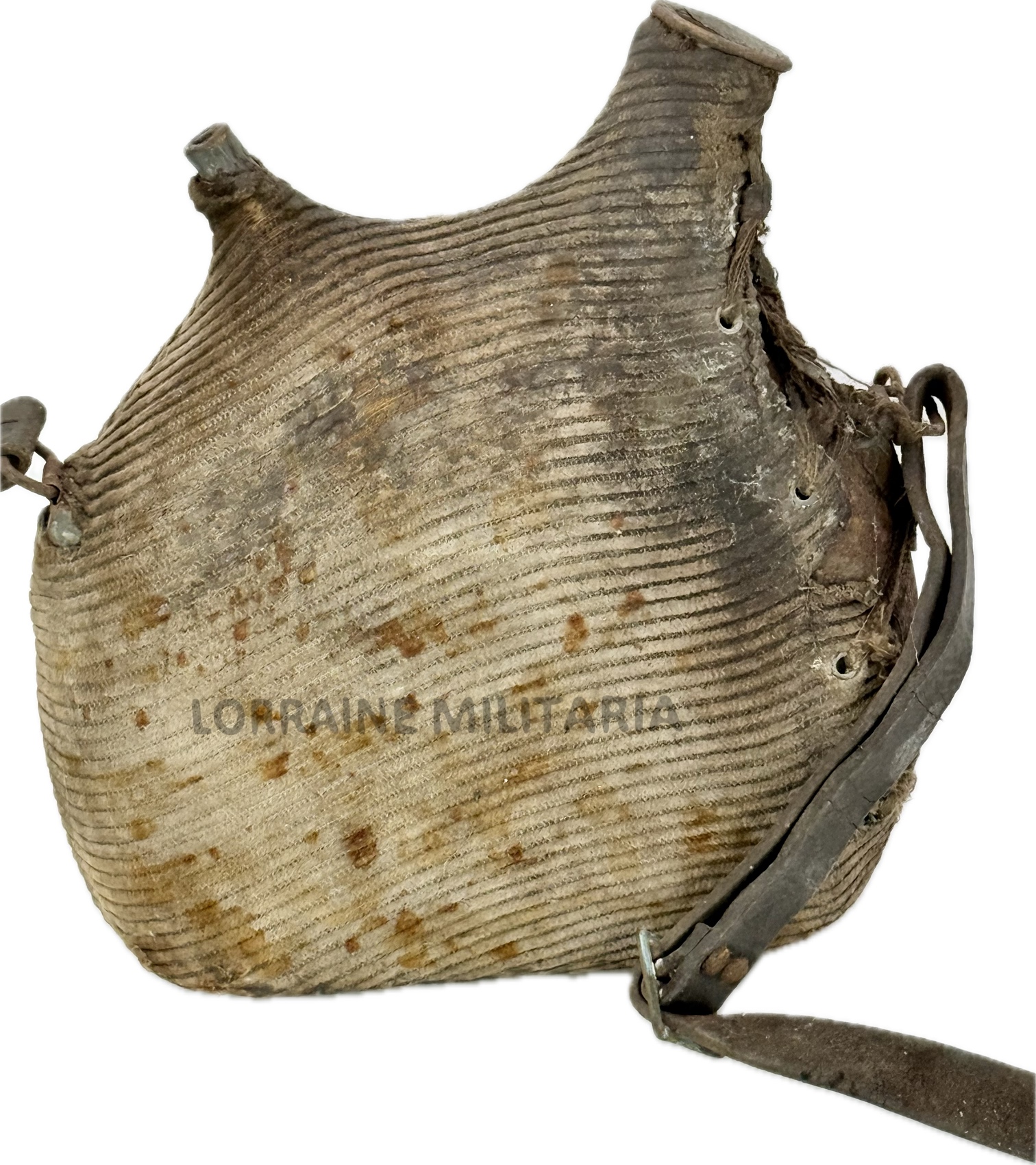 militaria : GOURDE DE 2 LITRES VELOURS FIN BRUN CLAIR