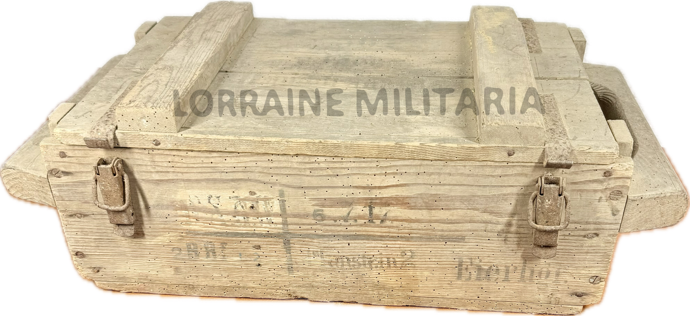 militaria : CAISSE BOIS ALLEMANDE TRANSPORT 50 GRENADES OEUF DATEE 1917