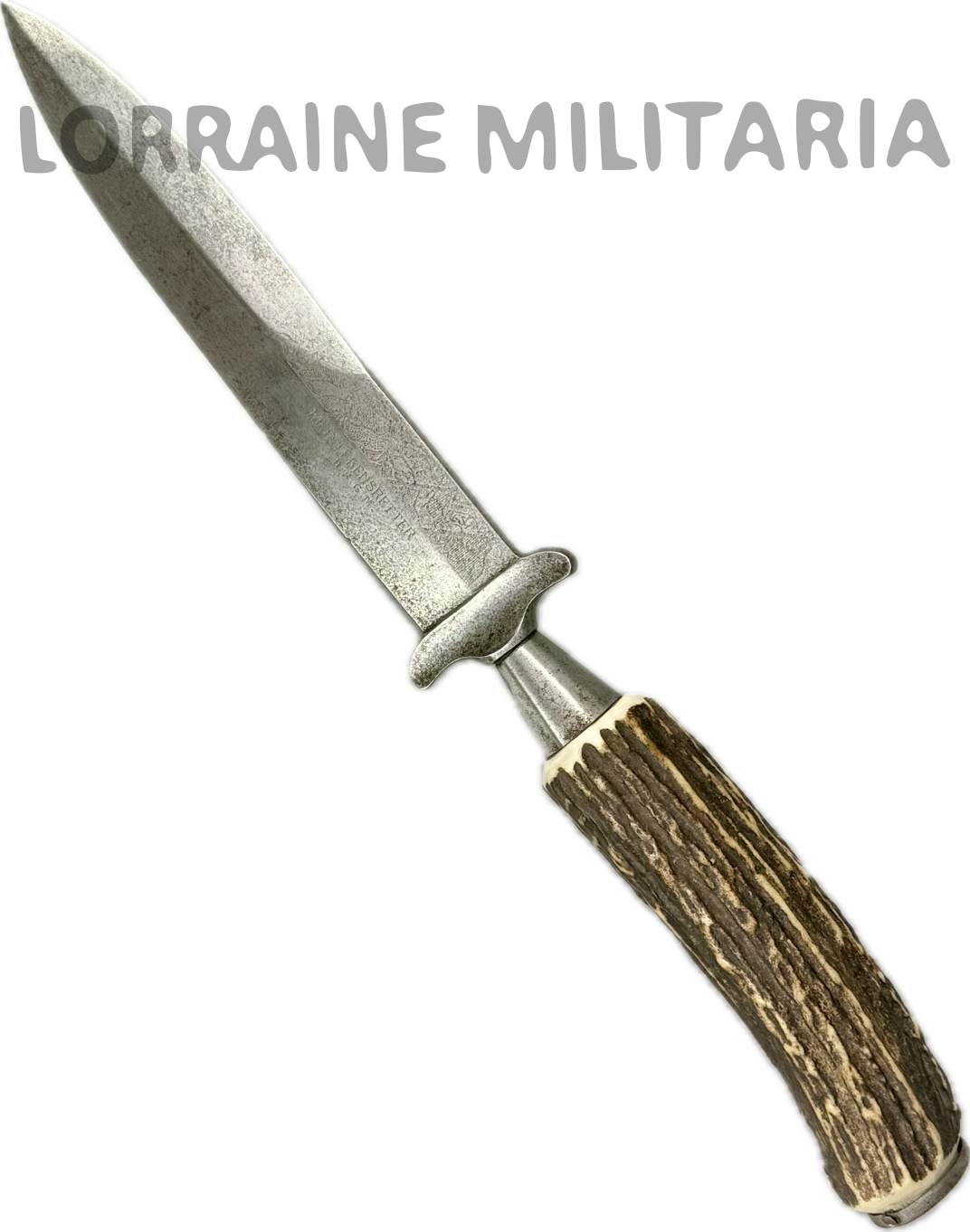 militaria : COUTEAU DE COMBAT BAVAROIS MANCHE CORNE LAME GRAVÉE IN TREUE FEST
