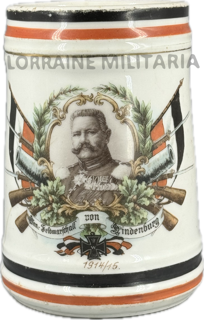 militaria : CHOPE A BIERE ALLEMANDE DECOR GENERALFELDMARSCHALL VON HINDENBURG 1914/15