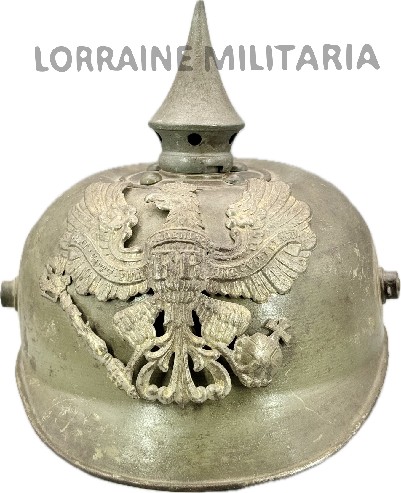 militaria : CASQUE A POINTE ALLEMAND TROUPE PRUSSE MODELE TOLE FELDGRAU BA VII
