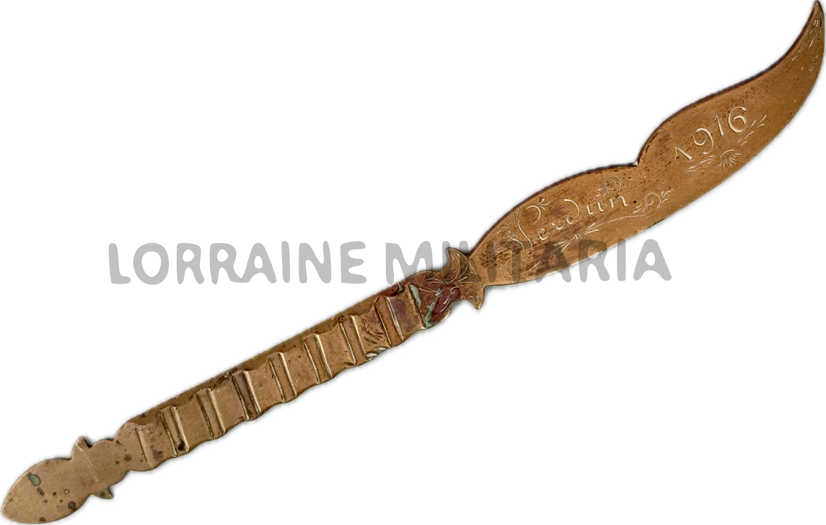 militaria : ARTISANAT TRANCHEE FRANÇAIS COUPE PAPIER CEINTURE OBUS VERDUN 1916