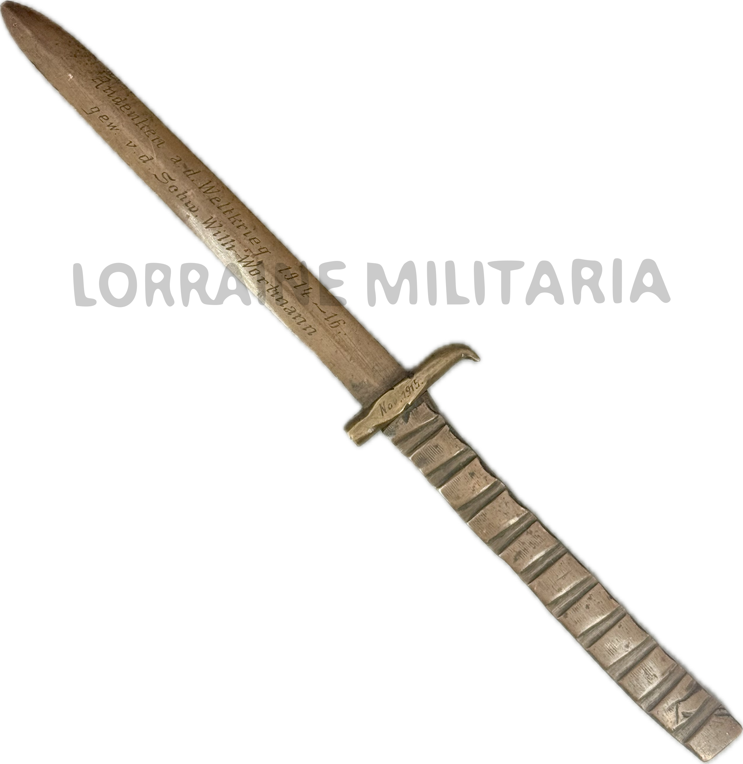 militaria : COUPE PAPIER ARTISANAT ALLEMAND GRAVÉ SOUVENIR GUERRE 14 / 16 ET NOM SOLDAT