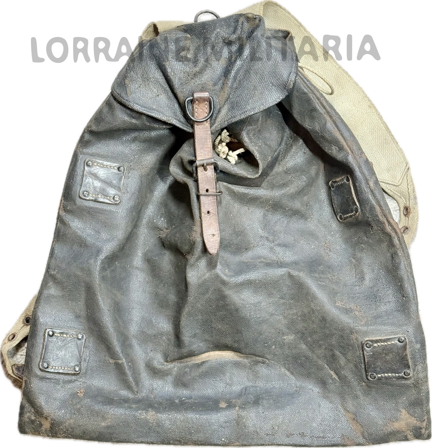 militaria : SAC A DOS FRANÇAIS ERSATZ TOILE CAOUTCHOUC BRETELLES TOILES