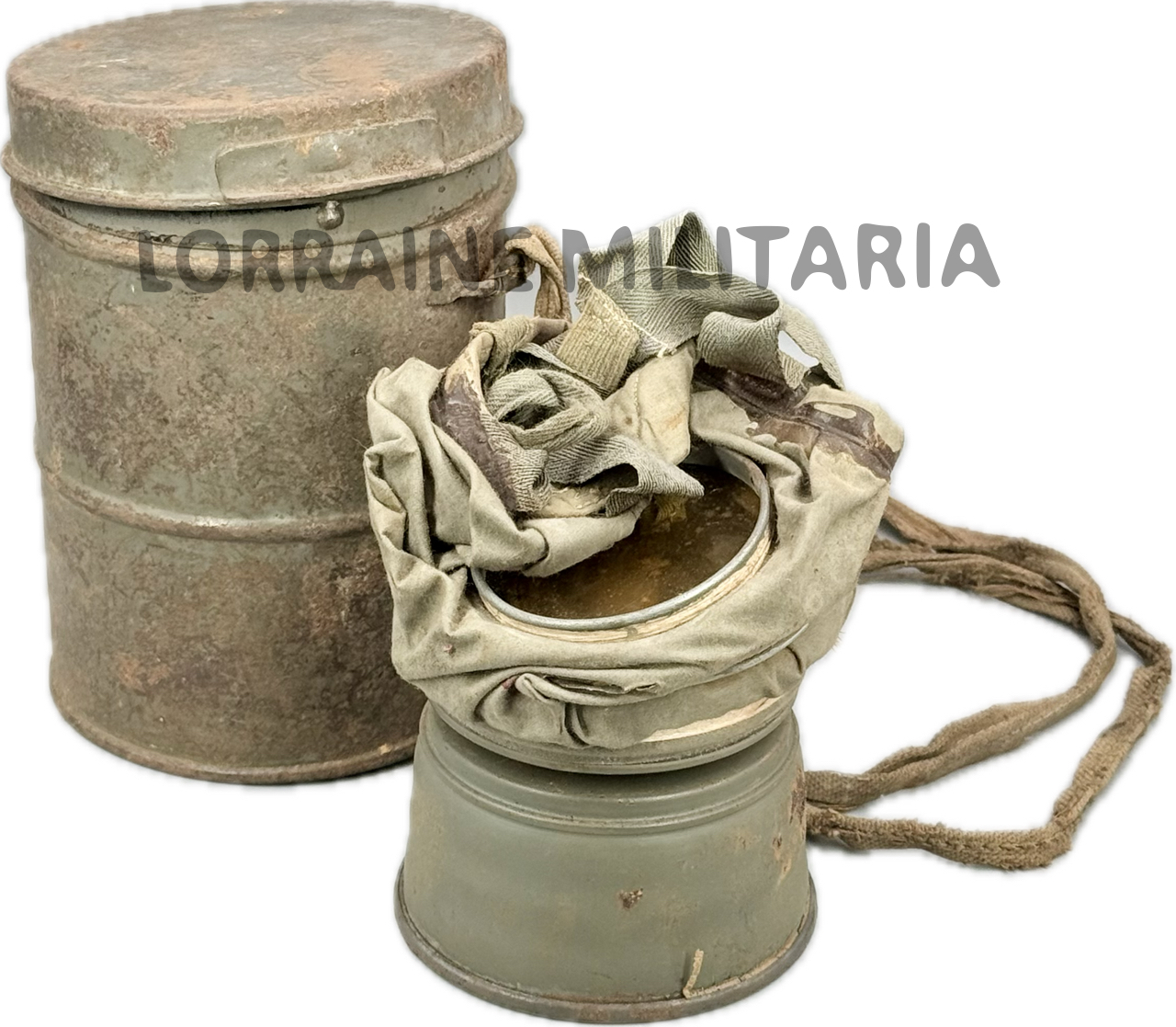 militaria : MASQUE A GAZ TOILE ALLEMAND GUMMIMASK AVEC SA BOITE DE TRANSPORT